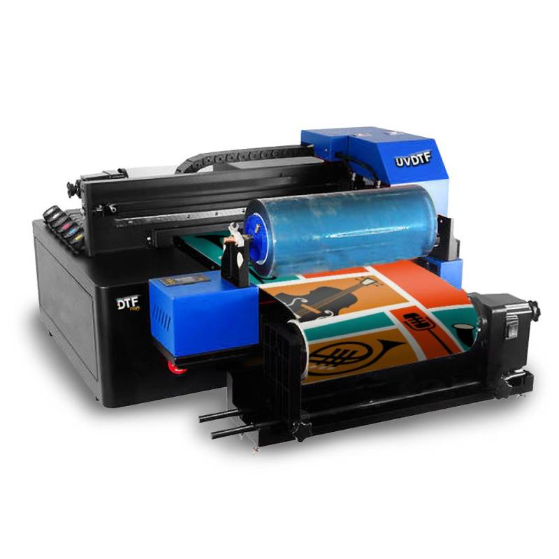 UV DTF roll printer producing colorful transfers